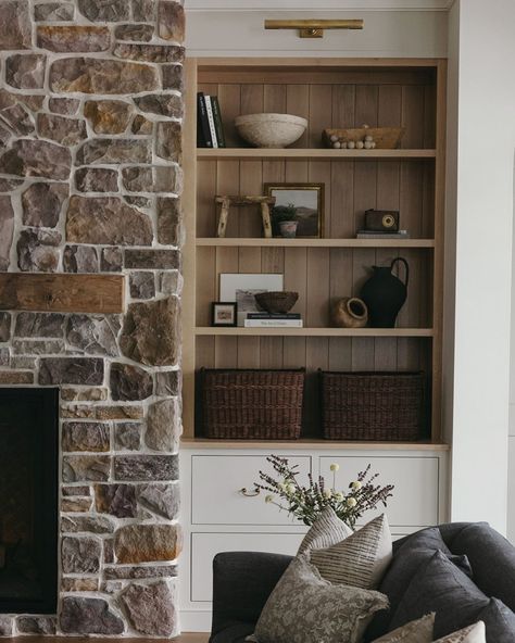 Living room details.. #living #livingroom #decor #new #newbuild #interior #custom #cabinets #openshelves #vintage #antique #design #mcgeeandco #amberinteriors #farrowandball #maidenhome #amazon #amazonhome #wayfair #target #targetstyle #targethome #hgtv #bhg #studiomcgee #qualitystone #cocalicocreek Studio Mcgee Corner Fireplace, Studio Mcgee Fireplace Built Ins, Living Room Built In Styling, Studio Mcgee Fireplace, Mc Gee And Co, 2024 Living Room, Custom Home Build, Fireplace Style, Barn Conversions