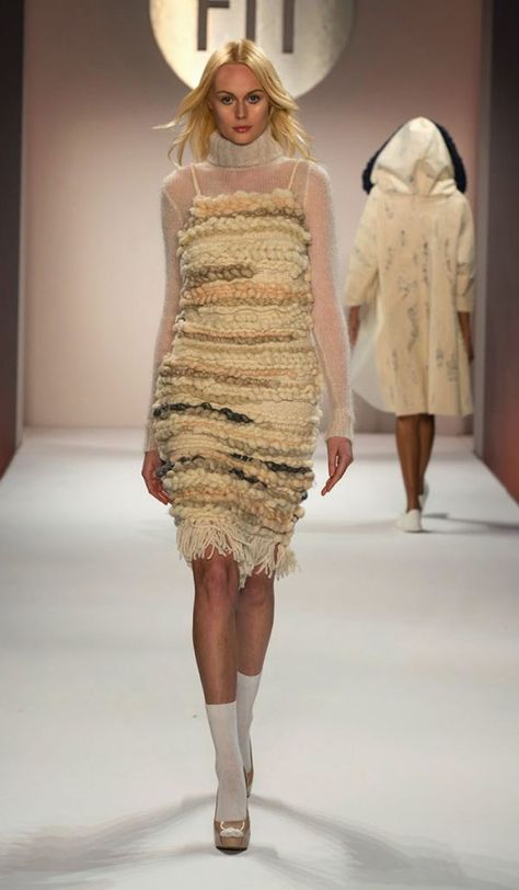 The Future of Fashion, FIT 2015 Knitwear | knitGrandeur Japan Knitting, Knit Couture, Weaving Clothes, Weaving Fabric, Fashion Runway Show, Future Of Fashion, Knit Dresses, Knit Texture, Wool Clothing