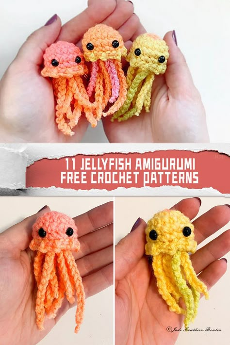 Get ready to crochet some adorable jellyfish amigurumi! 🧶 Start your crochet journey today and bring these little sea creatures to life. #crochetpatterns #amigurumi Jellyfish Amigurumi, Summer Crochet Patterns Free, Crochet Sea Creatures, Octopus Crochet Pattern, Crocheted Jellyfish, Crochet Fish, Easy Crochet Animals, Quick Crochet Patterns, Crochet Octopus