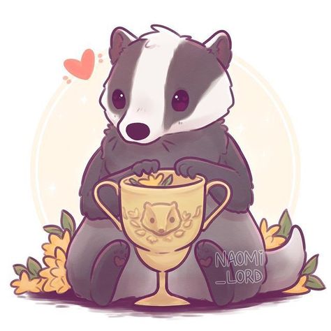 Cute Hufflepuff, Hufflepuff Badger, Fanart Harry Potter, Naomi Lord, House Objects, Hery Potter, House Animals, Art Harry Potter, Cute Harry Potter