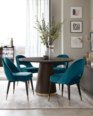 Dining Room Teal, Teal Dining Chairs, Brass Dining Table, Dining Table Height, Blue Velvet Dining Chairs, 6 Seater Dining Table, Velvet Dining Chair, Teal Velvet, Gathering Room