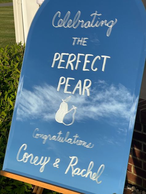 Perfect Pear Engagement Party, Engagement Party Ideas Themes Spring, Wedding Ideas Mirror, Yard Engagement Party, Engagement Party Theme, Backyard Engagement Party, Engagement Party Sign, Backyard Engagement Parties, Driveway Sign