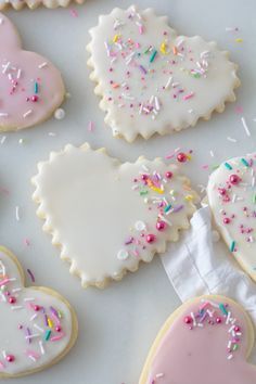 Cookies With Sprinkles, Heart Shaped Sugar Cookies, Sugar Cookies With Sprinkles, Valentine Cookies Decorated, Valentine Sugar Cookies, Shaped Cookies, Valentine Desserts, Heart Shaped Cookies, Cutout Sugar Cookies