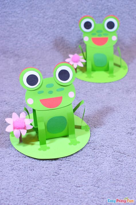 DIY Cute Frog on a Lily Pad Paper Craft Frog On Lily Pad Craft, 3d Frog Craft, Amphibians Preschool Activities, Leap Year Crafts, Lily Pad Craft, Frog Paper Craft, Frog Crafts For Kids, Frogs Craft, Paper Frogs