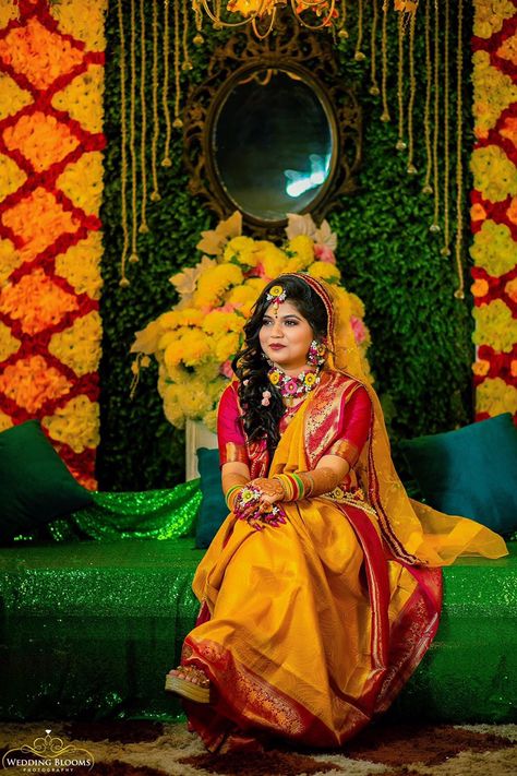 Haldi Program Photoshoot, Akdh Outfit, Haldi Portrait, Haldi Photography Ideas, Haldi Look For Bride, Haldi Shoot, Haldi Poses For Bride, Haldi Outfit For Bride, Bangladeshi Bride