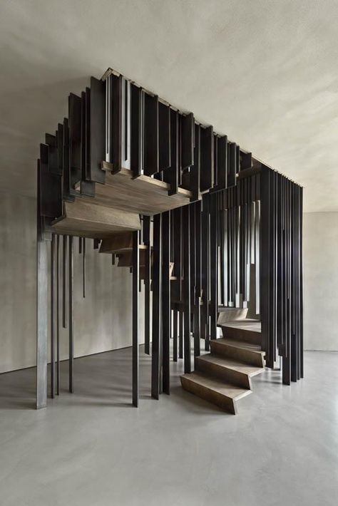 A Beautiful Staircase That Disappears When Viewed From an Angle Office Stairs, Steel Staircase, Staircase Storage, Escalier Design, Stair Handrail, The Staircase, Modern Stairs, Architectural Practice, Stair Steps