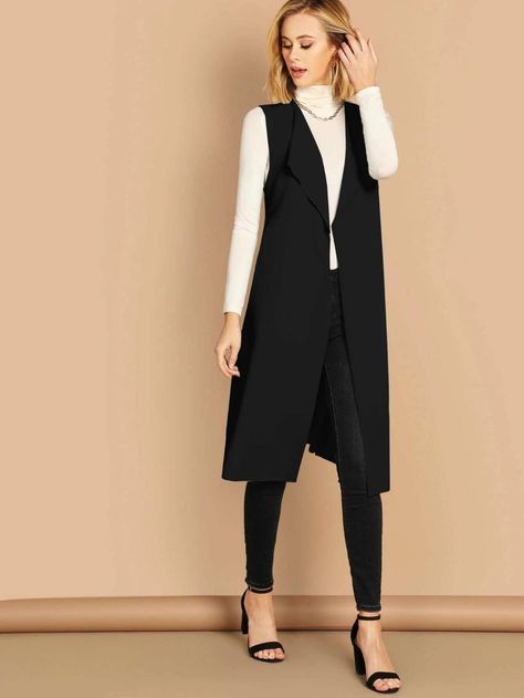 Elegant Vest, Sleeveless Kimono, Plain Vest, New York Outfit, Style Inspiration Boho, Sleeveless Duster, Coat With Belt, Women Outerwear, Color Block Jacket