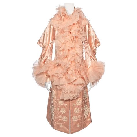 Christian Dior by John Galliano Pink Silk and Organza Evening Coat, fw 2003 | From a unique collection of rare vintage Coats and Outerwear at https://www.1stdibs.com/fashion/clothing/coats-outerwear/. Dior By John Galliano, Dior Clothing, Evening Coat, Sew Ideas, Designer Coats, Vintage Christian Dior, Archive Fashion, Coat Design, Silk Organza