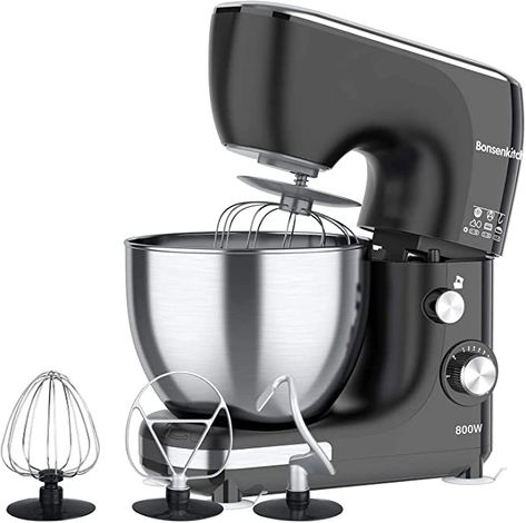 Bonsenkitchen Household Stand Mixer 800W, 11-Speed Dough Mixer Tilt-Head Electric Mixer with 5.5-Quart Stainless Steel Bowl, Dough Hook, Whip & Mixing Beater, Splash Guard, Black Dough Mixer, Mixer Attachments, Kitchen Appliance Accessories, Stainless Steel Mixing Bowls, Hot Plates, Food Accessories, Stainless Steel Bowl, Hand Mixer, Electric Mixer