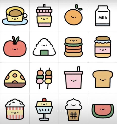 Mini Kawaii Drawings, Cute Small Drawings, Food Drawings, Cute Easy Doodles, Images Kawaii, Cute Food Drawings, Small Drawings, Easy Doodle Art, Easy Doodles Drawings