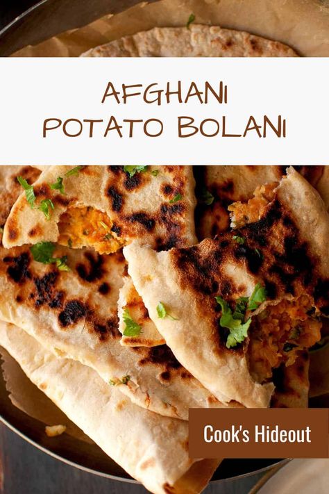 Bolani are delicious hand-rolled yeasted flatbreads from Afghanistan. They are usually made with various filling, then pan-fried until golden brown and crisp. This potato bolani recipe uses mashed potato as the filling. Typically, bolani are eaten by tearing off strips and dipping them into a chutney or yogurt. Try this amazing recipe and I am sure you will love it. Potato Bolani, Bolani Recipe, African Bread, Potato Filling Recipe, Yogurt Flatbread, Stuffed Flatbread, Potato Stuffed, Greek Potatoes, Flat Breads