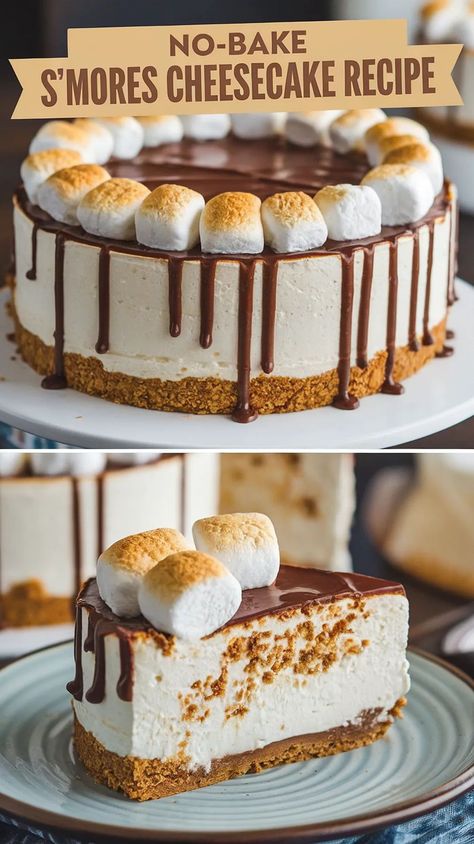 Craving s’mores but don’t want the campfire? This no-bake S’mores Cheesecake is the ultimate treat—layers of creamy chocolate, marshmallow fluff, and a graham cracker crust! So easy, so dreamy! Smores Cheesecake Recipe, Baked Smores, Chocolate Marshmallow, Cracker Crust, Marshmallow Fluff, Creamy Chocolate, Graham Cracker Crust, Graham Cracker, Campfire