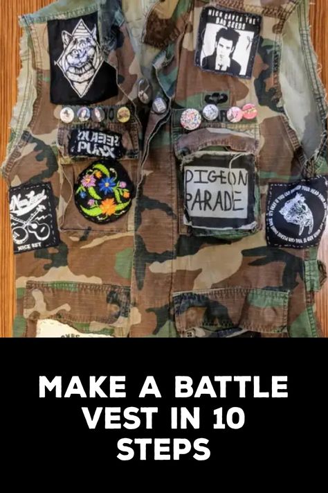 How to Make a Battle Vest Women’s Battle Vest, Battle Jacket Metal, Battle Jackets, Battle Vest, Alternative Subcultures, Custom Embroidered Patches, Battle Jacket, Large Centerpiece, The Bad Seed