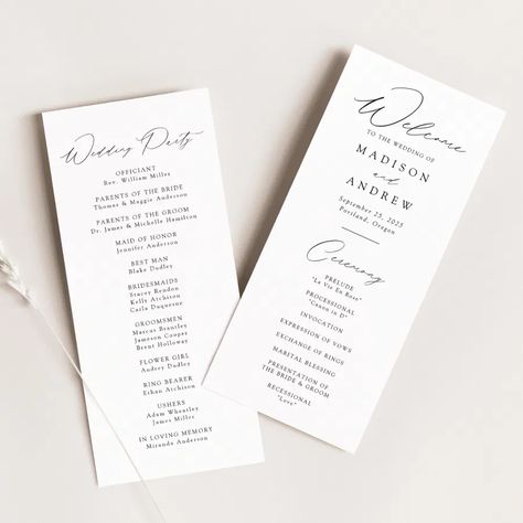 Modern Elegant Black Script Wedding Program Simple Wedding Program, Modern Elegance Wedding, Modern Wedding Program, Elegant Wedding Programs, Black Calligraphy, Groom Ring, Elegance Wedding, Cream Wedding, Calligraphy Script