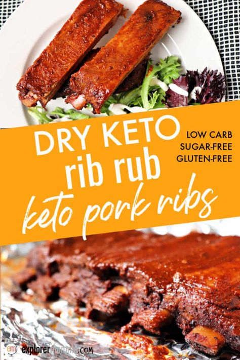 Dry keto rib rub for the perfect low carb pork ribs. Southern-style spice and a sugar-free delicious low carb family dinner. #ketodinner #ketorecipes #ketoribrub Keto Ribs Crockpot, Keto Rib Rub, Keto Country Style Pork Ribs, Keto Spare Ribs, Keto Pork Ribs, Keto Ribs Recipe, Low Carb Ribs, Keto Ribs, Pork Ribs Grilled