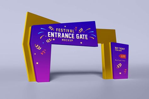 Free Festival / Exhibition Entrance Gate 3D Portal Mockup PSD - Good Mockups Exhibition Entrance, Festival Entrance, Festival Exhibition, Gate Event, Arch Gate, Entrance Gate, Modern Entrance, Billboard Design, Brand Promotion