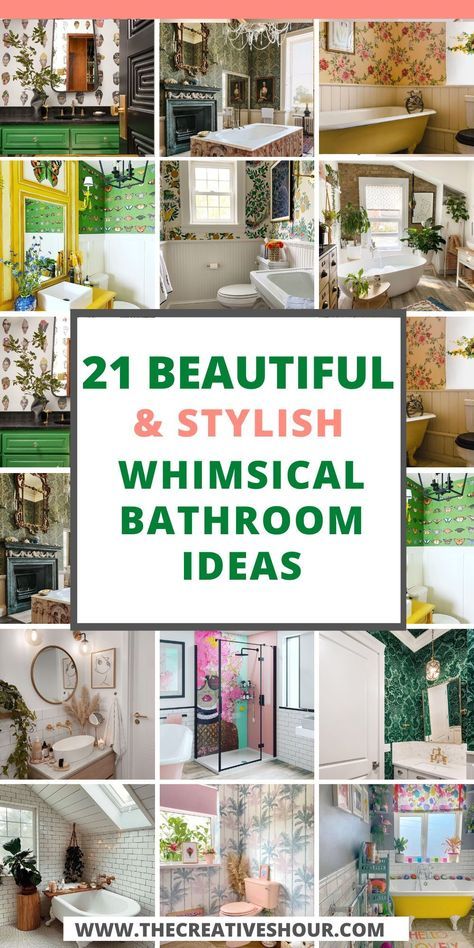 West Facing Bathroom, Office Bathroom Design Ideas, Small Bathroom Ideas Cottagecore, Anthro Inspired Bathroom, Whimsical Bathroom Wallpaper, Small Whimsical Bathroom, Small Aesthetic Bathroom Ideas, Quirky Small Bathrooms, Secret Garden Bathroom