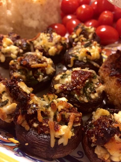 Feta Stuffed Mushrooms, Tomato Stuffed, Tomato And Feta, Stuffed Mushroom, Stuffed Mushroom Caps, Perfect Appetizers, Dried Tomatoes, Sun Dried, Sun Dried Tomato