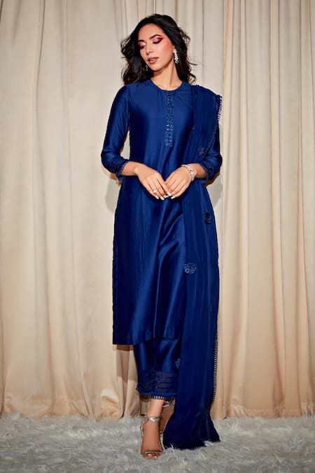 Kurta And Palazzo, Kurti Pattern, Silk Kurti Designs, Blue Colour Dress, A Line Kurti, Kurta Palazzo Set, Indian Suit, Suits Indian