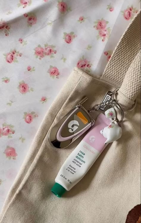 Glossier Lip Balm Keychain, Lip Balm Keychain Aesthetic, Glossier Keychain, Rose Balm Dotcom, Glossier Rose Balm Dotcom, Lip Balm Keychain, Glossier Lip Balm, Balm Dotcom, Pretty Skin Care