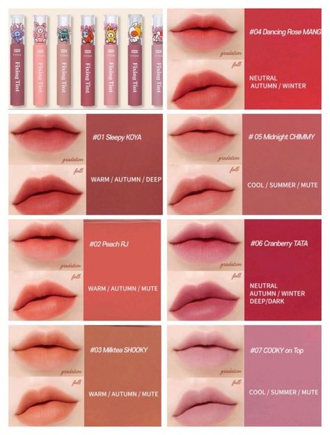 Korean Lipstick Shades, Cool Tone Lipstick, Japan Essentials, Warm Tone Makeup, Lipstick Guide, Soft Lipstick, Nude Lipstick Shades, Soft Natural Makeup, Peach Makeup