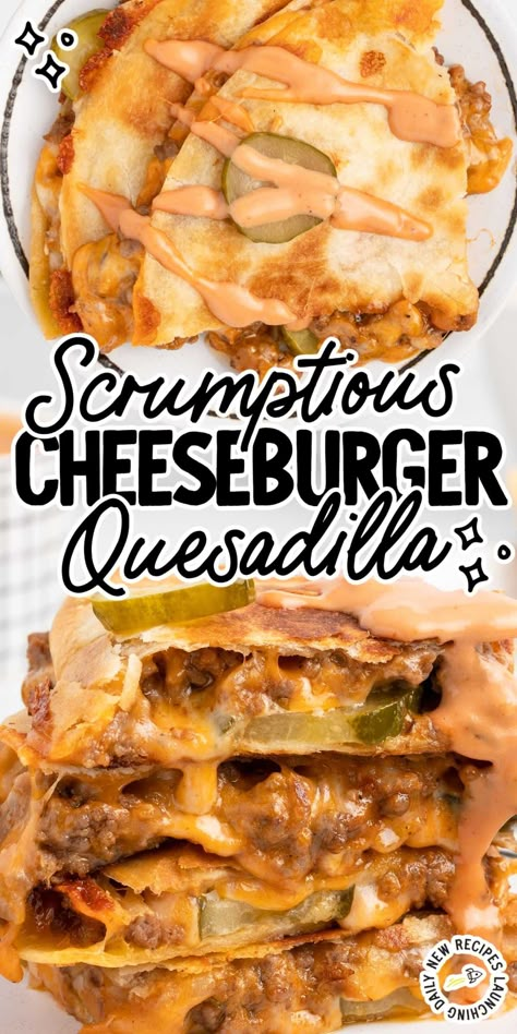 Keto Cheeseburger Quesadilla, Blackstone Cheeseburger Quesadilla, Cheeseburger Crunch Quesadilla, Cheeseburger Boats, Cheeseburger Quesadilla Recipe, Crab Quesadilla, Sandwich Specials, Cheeseburger Quesadilla, Quesadilla Burgers