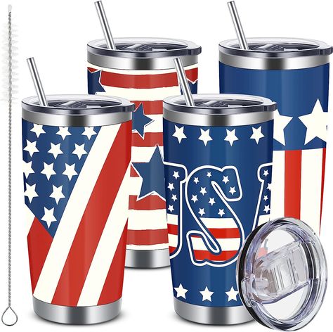 4th of July Independence Day Stainless Steel Tumbler with Lid Straw Brush Insulated Travel Mug Cup for Fathers Day Memorial Veteran Gifts Veteran Gifts, Red White And Blue Tumbler Ideas, American Flag Tumbler Ideas, Red White And Blue Tumbler For Men, American Flag Tumbler Cup, American Flag Yeti Cup, American Flag Tumbler, Flag Tumbler, Gifts For Veterans