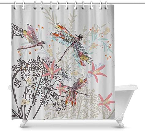 Amazon.com: INTERESTPRINT Fashion Illustration with Flowers and Dragonfly House Decor Shower Curtain for Bathroom Decorative Bathroom Shower Curtain Set with Rings, 72(Wide) x 84(Height) Inches: Kitchen & Dining Home Modern Decor, Bathroom Shower Curtain Sets, Floral Shower Curtain, Bathroom Shower Curtain, Floral Shower Curtains, Shower Curtain Set, Curtain Material, Patterned Shower Curtain, Flower Leaf