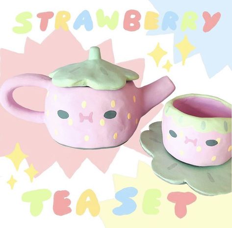 Cute Clay Cups, Kawaii Pottery Painting Ideas, Clay Art Hello Kitty, Kawaii Pottery, Cute Ceramics Ideas, Clay Mugs Handmade, Kawaii Ceramics, Kawaii Clay Ideas, Preppy Kawaii