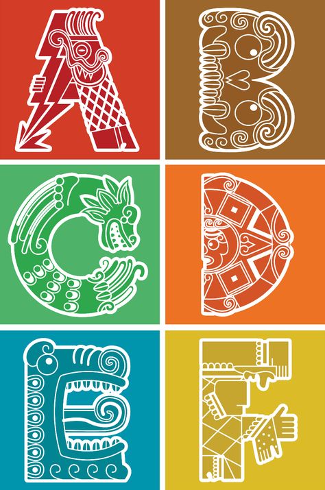 Aztec Symbols And Meanings, Aztec Letters, Aztec Writing, Aztec Illustration, Aztec Drawing, Aztec Artwork, Aztec Symbols, Mayan Symbols, Aztec Calendar