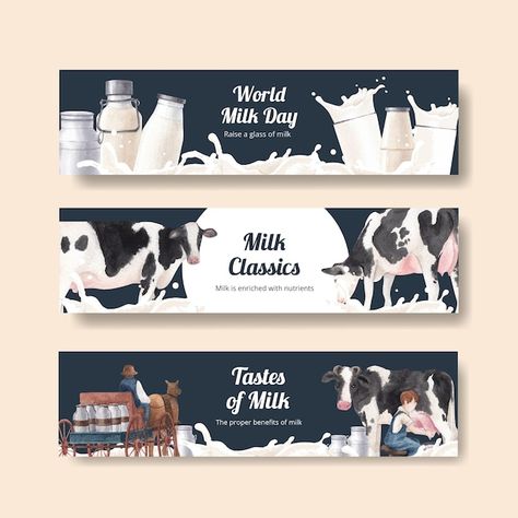 Banner template with world milk day conc... | Premium Vector #Freepik #vector #milk-day #milk-banner #dairy-milk #milk-product Milk Banner Design, Banner Product Design, Kdp Ideas, Milk Poster, World Milk Day, Milk Advertising, Milk Industry, Dairy Business, Mother Dairy