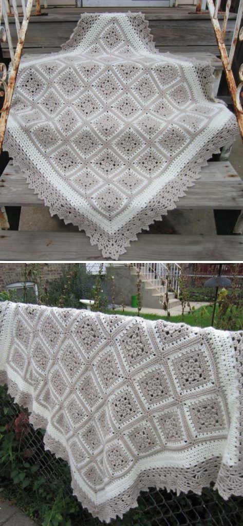 Crochet Vintage Blanket Pattern Free, Crochet Lacy Blanket Pattern Free, Shabby Chic Crochet Blanket, Heirloom Afghan Crochet Patterns, Housewarming Crochet Blanket, Crochet Lace Throw Pattern Free, Lace Crochet Blanket Pattern, Granny Square Blanket Neutral Colors, Crochet Baby Blanket Neutral Colors