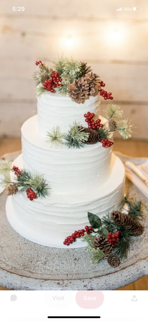 Wedding Cake Christmas Theme, Winter Themed Wedding Cakes, Christmas Theme Wedding Cake, Christmas Wedding Cakes Elegant, Simple Christmas Wedding Cake, Christmas Themed Wedding Cake, December Wedding Cakes, Christmas In July Wedding Theme, Simple Winter Wedding Cake