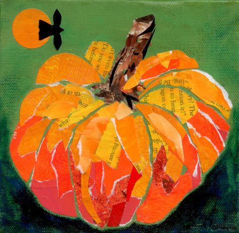 from The Studio of . . . Charleen Martin: Happy Thanksgiving! 6 x 6" Torn paper Collage on 1.5" Gallery wrap canvas Thanksgiving Art Projects, Halloween Art Projects, Pumpkin Craft, Fall Art Projects, Thanksgiving Art, Collage Art Projects, Paper Collage Art, Elementary Art Projects, Fall Art