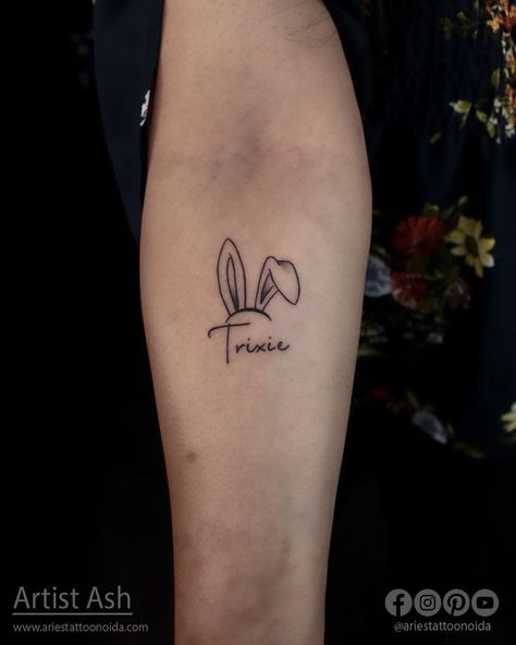 Mini Rabbit Tattoo, Bunny Simple Tattoo, Rabbit Ear Tattoo, Pet Bunny Tattoo, Tattoo Bunny Rabbit, Wolfie Tattoo, Rabbit Ears Tattoo, Bunny Face Tattoo, Angel Bunny Tattoo