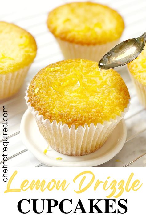 Lemon drizzle cupcakes are super simple and easy to make, a great recipe for the kids to help with! No need for mixing up frosting, the only decoration these little cakes need is the lemon syrup drizzled on top. Lemon Drizzle Cupcakes, No Bake Slices, Bakery Style Muffins, Citrus Recipes, Frozen Lemon, Lemon Syrup, Lemon Drizzle Cake, Buttery Shortbread Cookies, Lemon Drizzle