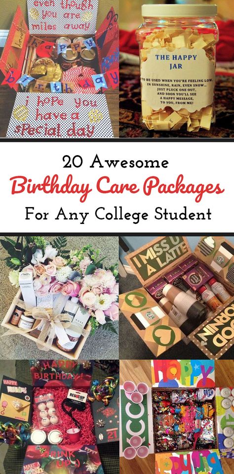 Diy Gifts For Boyfriend Just Because, Birthday Care Package, Diy Care Package, Birthday Present For Boyfriend, Birthday Care Packages, Student Birthdays, College Care Package, Birthday Packages, Birthday Crafts