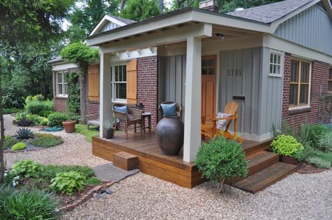 Porch Flat Roof Design Manufactured Home Porch, Veranda Design, Pea Gravel Patio, Porch Design Ideas, Front Yard Decor, Gravel Patio, Building A Porch, Rustic Porch, Front Porch Design