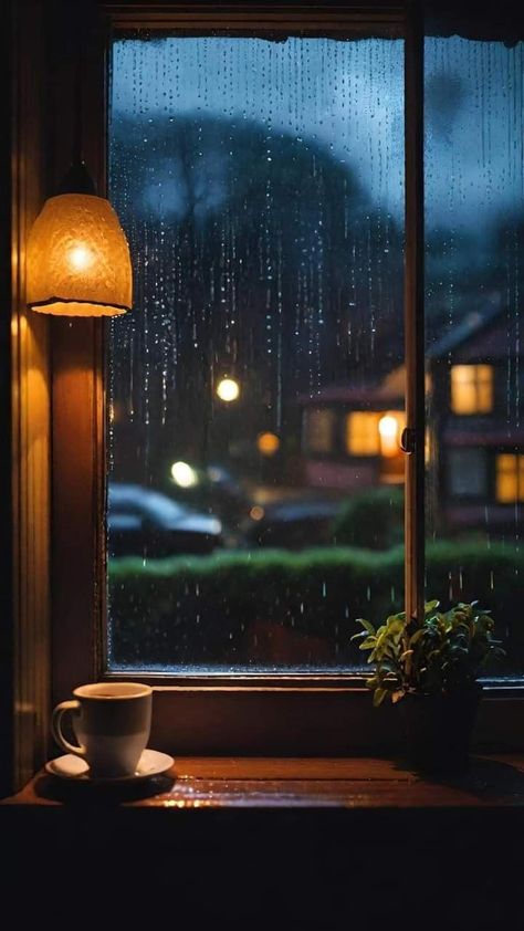 Rainy Background Aesthetic, Raining Wallpaper Aesthetic, Rainy Day Aesthetic Wallpaper, Cozy Rainy Day Aesthetic, Coffee And Rain, Rainy Night Aesthetic, Morning Beverages, Cutest Wallpaper, Rain Ambience