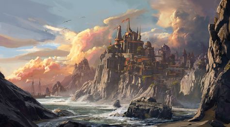 Forgotten Realms, Fantasy City, Fantasy Castle, Fantasy Setting, Fantasy Places, Scene Design, Art Et Illustration, A Castle, Arte Fantasy