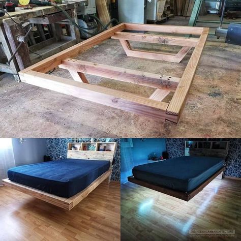 Engineering Verse (@engineering_verse) posted on Instagram: “Wooden floating bed frame. What do you think? Follow - @engineering_verse Follow - @engineering_verse Follow - @engineering_verse - -…” • Feb 10, 2021 at 9:52am UTC California King Floating Bed Diy, Platform Floating Bed, How To Build A Floating Bed, Slide In Room, Floating Bed Frames, Diy Floating Bed Frame How To Build, Floating Platform Bed Diy, Bedframe Ideas Diy, Floating King Bed