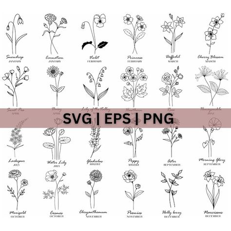 24 BIRTH MONTH FLOWERS Svg Wildflower Svg Birthday Flower - Etsy New Zealand Birth Month Flower Svg Free, Birth Flower Svg Free, Birth Flower Svg, Laser Jewelry, Daisy Svg, Wildflower Svg, Rose Svg, Svg Art, Abstract Coloring Pages