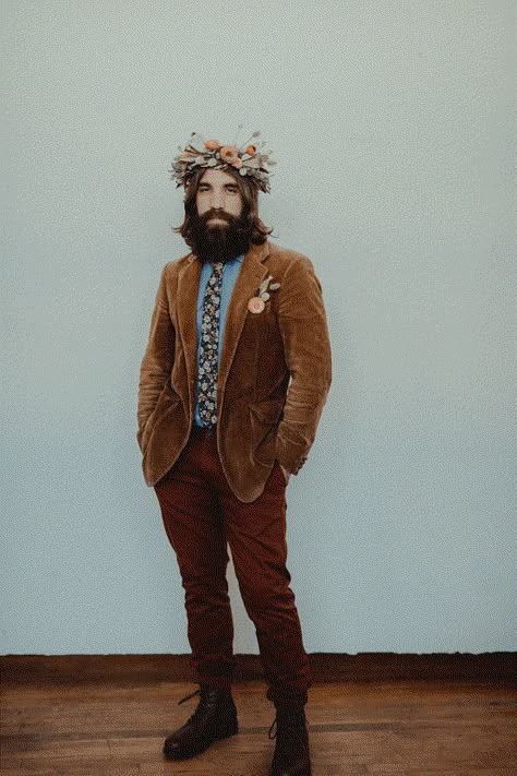 Relaxed Groom Attire, Retro Modern Wedding, Appalachian Wedding, Alternative Groom Attire, Non Traditional Bride, Wedding Dress Bhldn, Men Wedding Dress, Hippy Vibes, Fall Wedding Guest Dresses