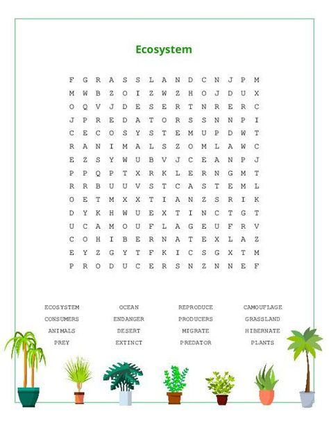 Ecosystem Word Search Puzzle Ecosystems Activities, Ecosystem Activities, Ecosystems Projects, Relationship Worksheets, Free Word Search Puzzles, Free Word Search, Ecological Footprint, Mathematics Worksheets, 7th Grade Science