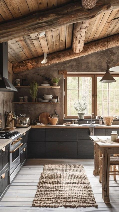 Log Cabin Scandinavian, Small Mountain Cabin Interior, Scandinavian Interior Cabin, Cabin In The Woods Interior, Nordic Cabin Interior, Traditional Scandinavian Interior, Cabins In The Woods Interior, Rustic Scandinavian Interior, Scandinavian Cabin Interior