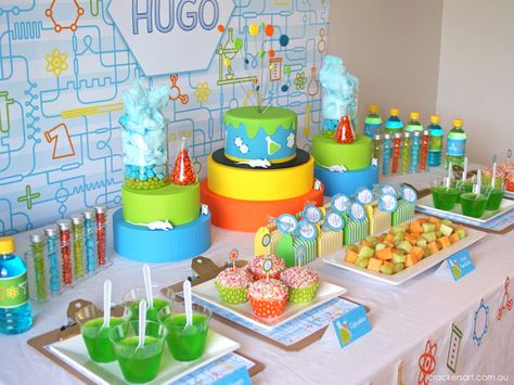 Photo 9 of 30: science / Birthday "Professor Hugo's Scientific 8th Birthday" | Catch My Party Science Cake, Science Themed Party, Science Birthday Party Ideas, Scientist Birthday Party, Mad Scientist Birthday, Science Birthday Party, Mad Science Party, Scientist Birthday, Mad Scientist Party