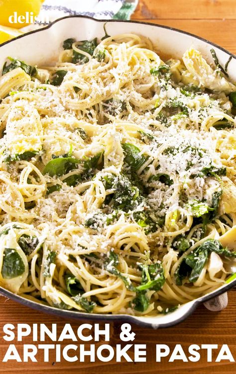 The Whole Family Will Devour This Cheesy Spinach-Artichoke Pasta Straight From The Skillet Delish Spinach And Artichoke Pasta, Beautiful Staircases, Spinach Artichoke Pasta, Spinach Bake, Grilling Ideas, Cheesy Spinach, Future Chef, Artichoke Pasta, Pasta Party