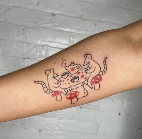 Teacup Tattoo, Rat Tattoo, Funky Tattoos, Party Tattoos, Mushroom Tattoos, Kawaii Tattoo, Doodle Tattoo, Cute Little Tattoos, Poke Tattoo