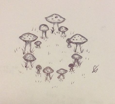 Circle Of Mushrooms Tattoo, Mushroom Fairy Ring Drawing, Mushroom Ring Drawing, Fairy Circle Drawing, Fairy Ring Drawing, Mushroom Ring Tattoo, Mushroom Circle Tattoo, Fairy Circle Tattoo, Fairy Ring Tattoo