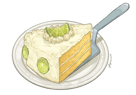 Pie Drawing, Sweets Drawing, Key Lime Cake, Japanese Food Illustration, Draw Food, Drink Illustration, Dessert Illustration, Lime Cake, Cake Drawing